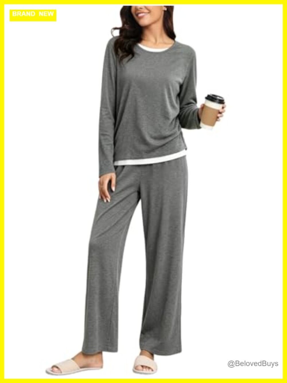 Womens 2 Piece Long Sleeve Pajama Set with Pockets Soft Comfy Lounge PJs